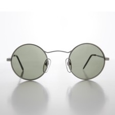 Round Teashade Vintage Sunglass Silver Wire Rim Green Lens - Vox