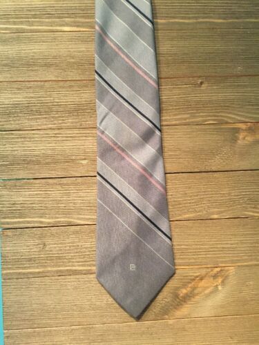 VTG Pierre Cardin LOGO Men Tie Stripe SKINNY Necktie Gray  - Picture 1 of 3