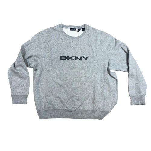Vintage DKNY Jeans Sweater Womens S Gray Cotton Logo Knit Crewneck 