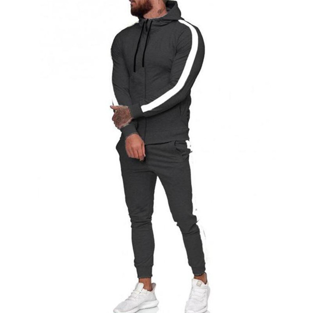 Men Tracksuit 2 piece set Jogging Sport Zip Tops Hoodied