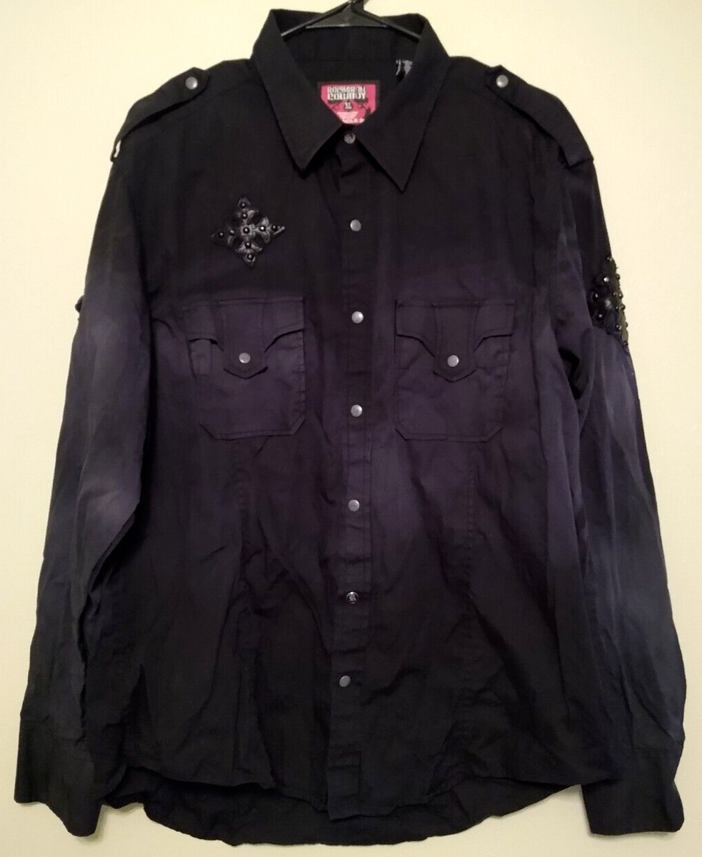 トップス 90's BLACK Linen Western Shirt Youth Black/ Tan Piping Long Sleeve Performance Western