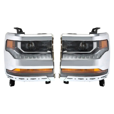 For 2016-18 Chevy Silverado 1500 Headlamp Headlight HID Chrome Bezel LH＆RH Pair