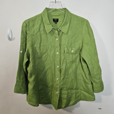 Talbots Pure Irish Linen 3/4 Sleeve Roll Tab Button Down Blouse Women's  Green Si | eBay