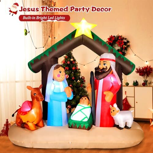 6FT Christmas Inflatable Nativity Scene with Baby Jesus, Parents, 6FT Nativity - Picture 4 of 7