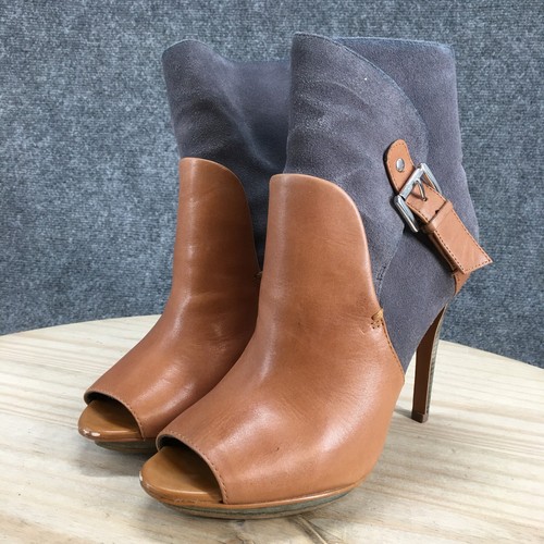 Luxury Rebel Boots Womens 37.5 Casual Buckle Stiletto Ankle Bootie Brown Leather - Picture 8 of 20