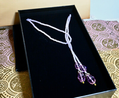 $70 HEIDI DAUS Sleek Chic Beaded Crystal Lariat Necklace Pink Quartz 63''