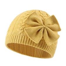 Winter Warm Knitted Baby Hat for Girls Cotton Lined 0-6 Months Ginger Yellow