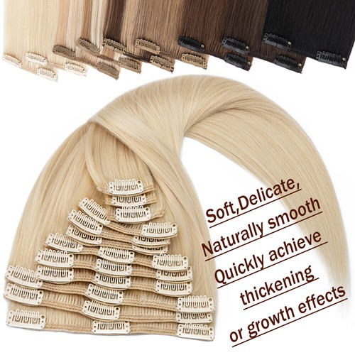 Mega Thick Clip In/On Real Remy Human Hair Extensions Full Head Ombre/Black 260g - Picture 5 of 59