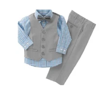 Kenneth Cole Reaction Boys' 4-piece Grey & Blue Pant Suit[Sz 7]