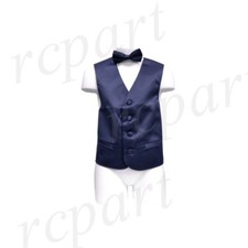 New Boy's Kid's formal Tuxedo Vest Waistcoat  bowtie Navy blue US size 2-14