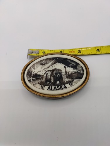 Vtg BTS Alaska Bear Belt Buckle R.A. Cook 1982 Solid Brass Made In USA - Picture 5 of 6