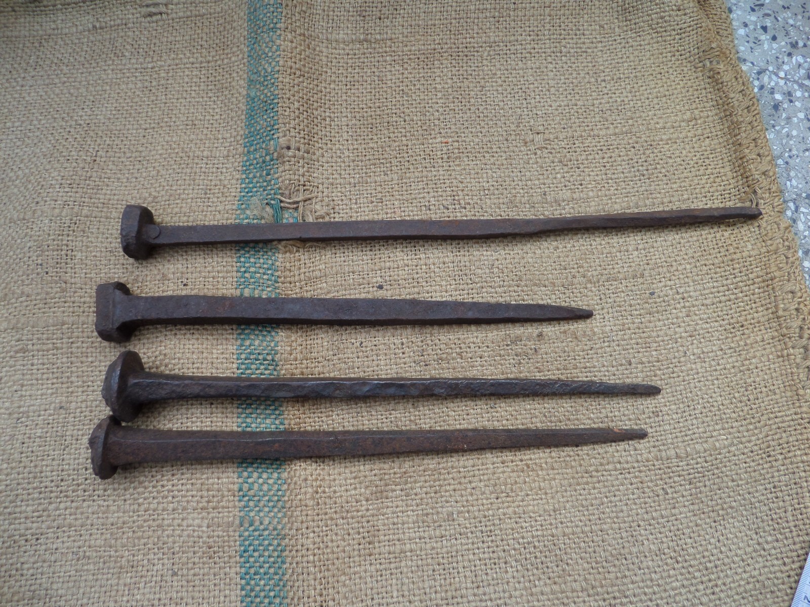 4 HUGE 17" ANTIQUE RAILWAY NAILS NAIL BLACKSMITH HAND VINTAGE eBay