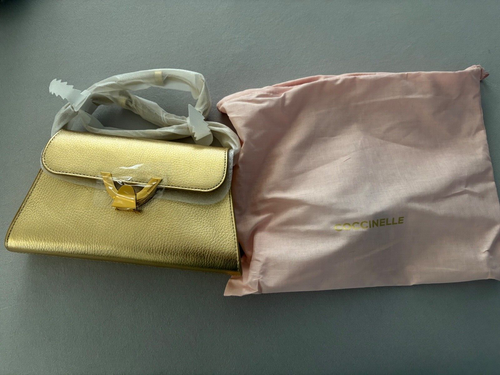 COCCINELLE Dew Handbag Grained Leather Schultertasche Tasche Golden goldfarben