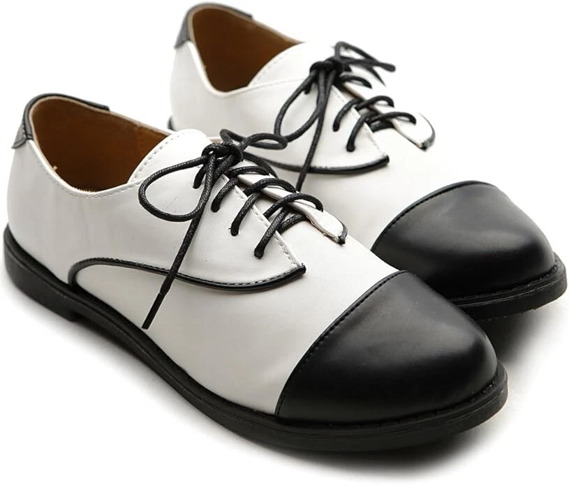 Ollio Women's Flat Shoe Lace Up Two Tone Oxford M2909(5.5 B(M) US, Black) - Image 4 of 4