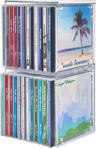 STORi Stackable Clear Plastic CD Organizers (2 Pack) Cube Jewel Transparent
