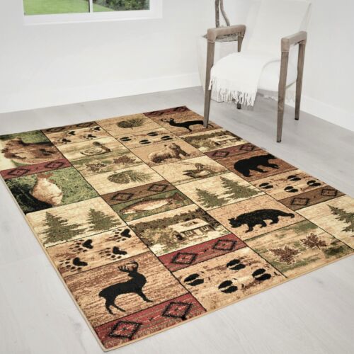 Cabin rugs geometric carpet fish/bear decor/lodge wilderness western design rugs - Picture 1 of 19