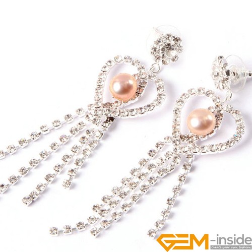 Freshwater Pearl Tassel Rhinestone Dangle Stud Earrings Jewelry Christmas Gift - Picture 10 of 10
