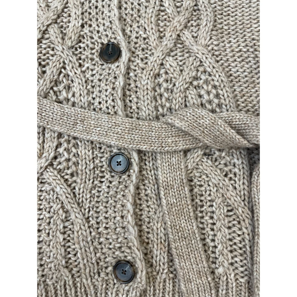 Cárdigan Suéter Ann Taylor Loft Lana Alpaca Cinturón Cuello Piel Beige Tostado XS $118 Foto 2 de 4