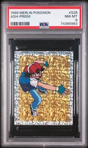 1999 Merlin Pokemon Stickers Silver Prism Ash Ketchum Card #S26 PSA 8 - Picture 1 of 2