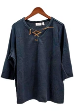 Denim & Co. Canyon Retreat Waffle Knit Top w Faux Suede Trim Black