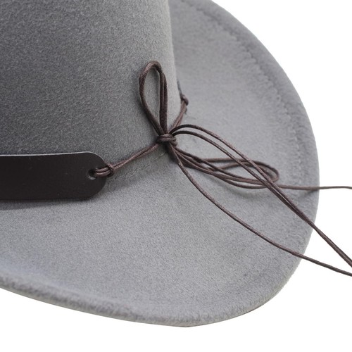 Kids Girls Boys Fur Felt Cowboy Cowgirl Hat Wide Brim Western Style Outback Grey - Picture 9 of 9
