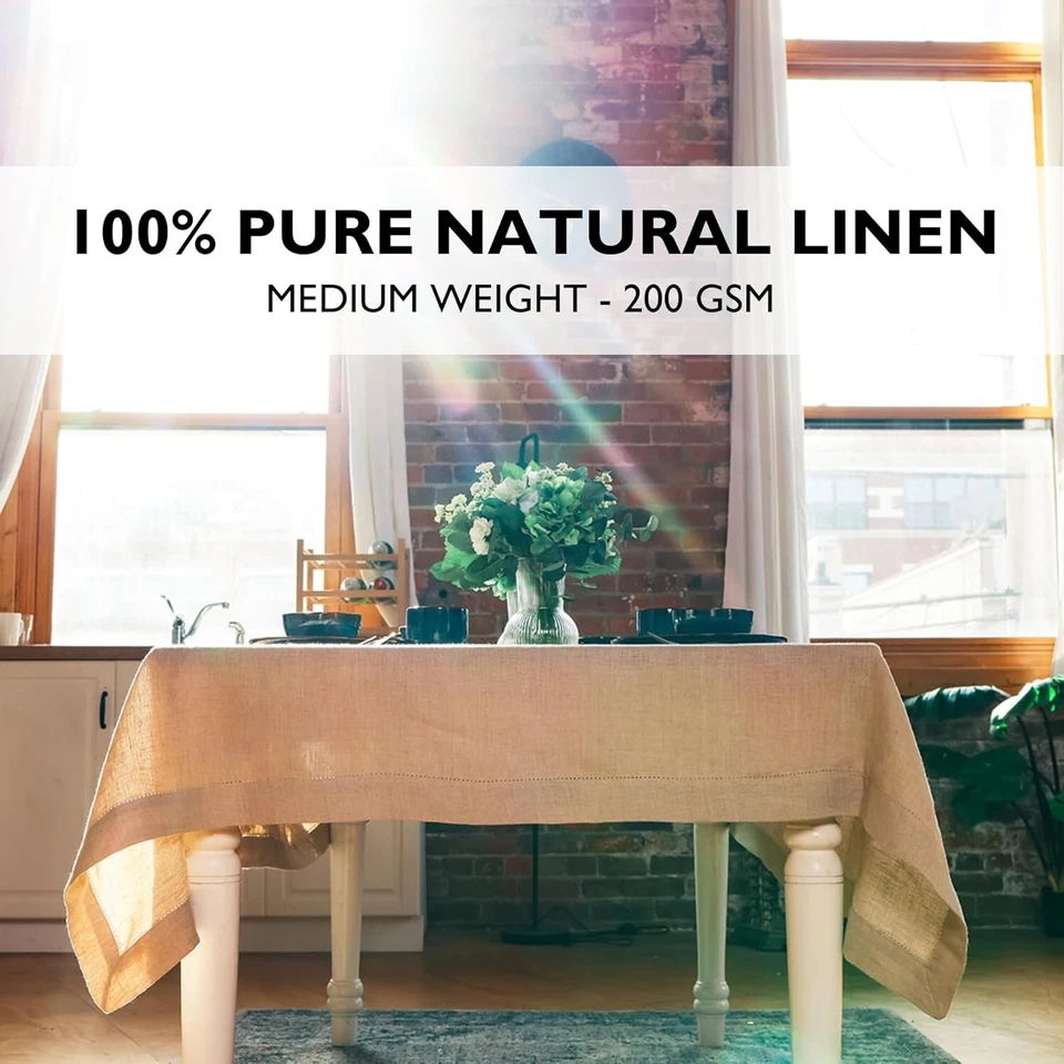 100% Pure Linen Tablecloth | 120X60 | Elegant Hemstitch | Luxury Fabric | Natura - Image 3 of 4