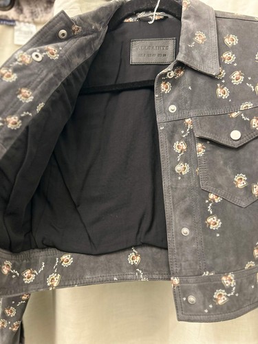 Allsaints Fraise Soft Suede Floral Jacket UK4 - Picture 4 of 5