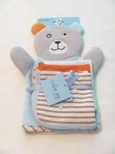 NWT CUTIE PIE BABY BOY'S 4 PIECE BEAR MITT  MULTI-COLORED WASHCLOTH SET