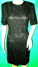 PS beaded JEWEL QUEEN dress vtg sequin kazar evening party 80s kazar black