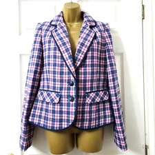 Ness Wool Blazer Hacking Jacket Scotland Pink Blue Tartan Buttons Uk 12 Eu 40