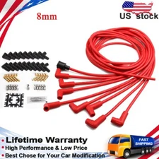 Universal 8mm Spark Plug Wire Silicone Red ignition Wires V8 Spiral Core 4041 US