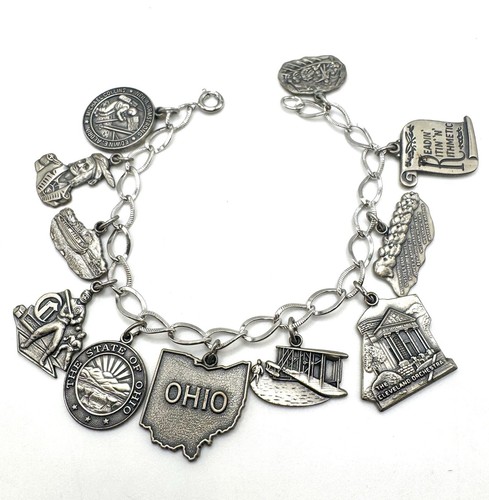 Vintage Heraldic H Bell Sterling Silver Ohio Charm Bracelet