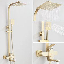 Gold Brushed Shower System 3 in 1 with Rain Handheld Shower Swivel Spout Shower 