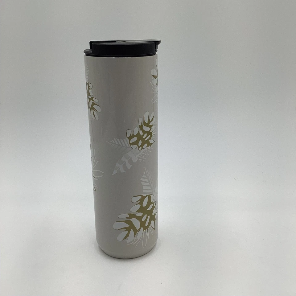 Taza de viaje Starbucks vaso beige estampado de hojas doradas tapa aislante Foto 2 de 4