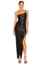 Nookie Leilani On Shoulder Gown Black Sequin Formal Party  M NWT $399