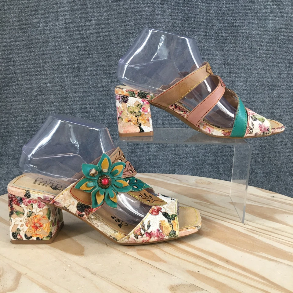 Spring Step L'Artiste Sandals Womens 38 Multicolor Izetru Slides Leather Floral - Image 2 of 4