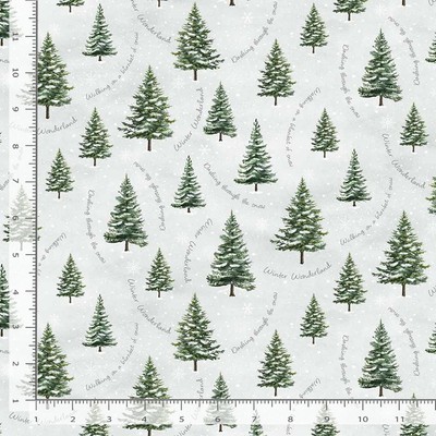 Winter Christmas Trees Text Fabric By The Yard Cotton Timeless Treasures CD3693