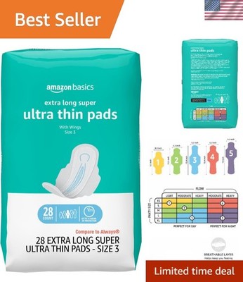 Ultra Thin Pads with Flexi-Wings, Extra Long & Super Absorbent, Size 3, 28 Count