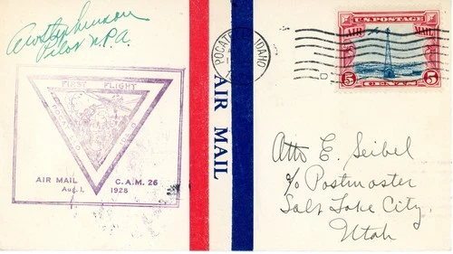 FFC CAM 26 26S4 Pocatello ID to Salt Lake City UT 1928 - Pilot Signed