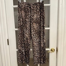 ZARA Women's Leopard Print Drawstring Casual Wide Leg Pants Size M