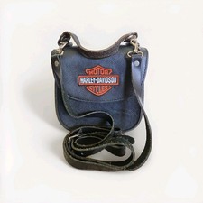 VTG Harley Davidson Black Leather Mini Crossbody Bag Purse Saddle Embroidered