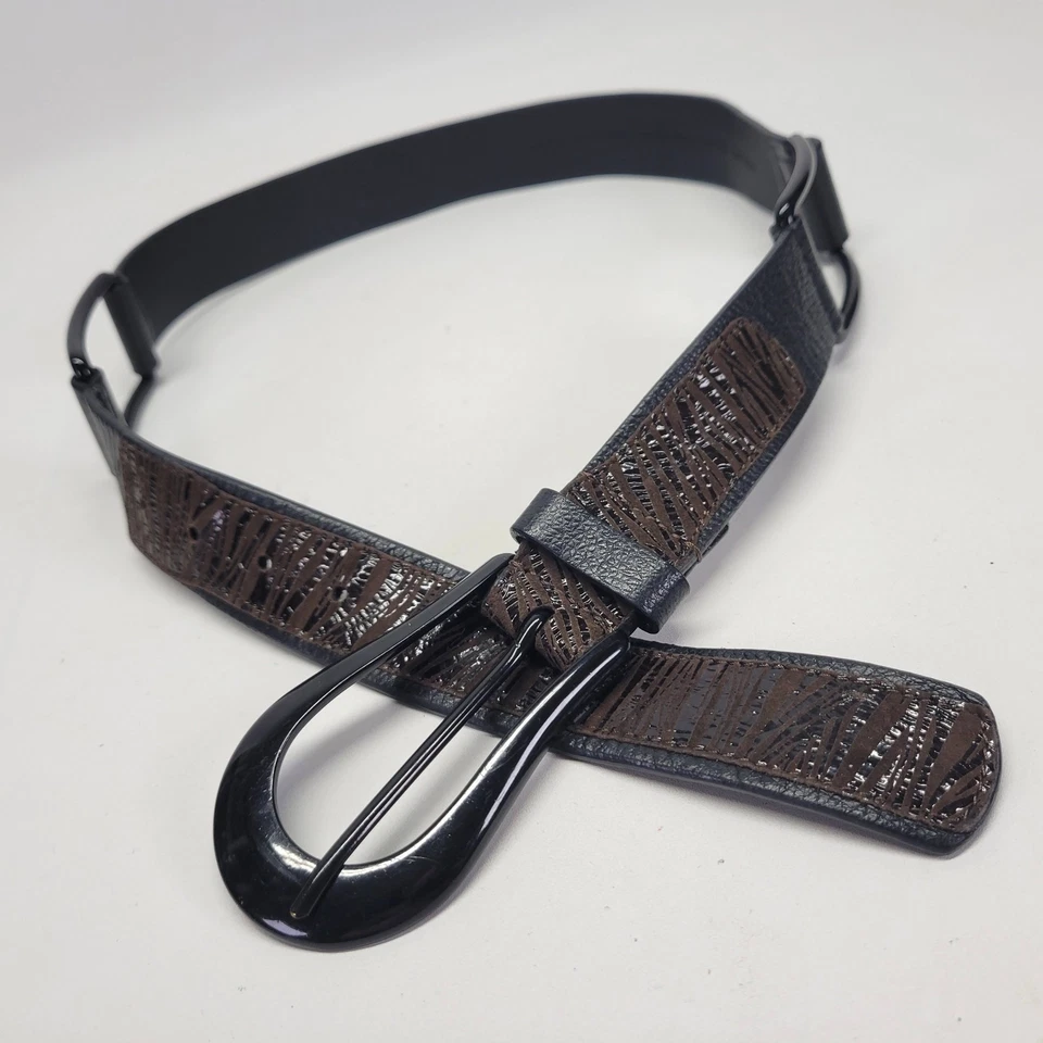 Кожаный ремень Chicos 30 32 M зебра тигровая полоса шагреневая талия черный - Изображение 2 из 4