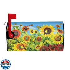 Sunflowers Mailbox Cover, Yellow Flower Outdoor Magnetic Mail Cover Letter Po