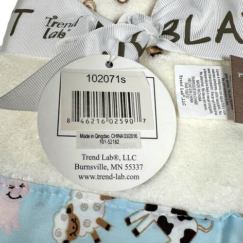 Trend Lab Plush Baby Blanket Farm Animals Embroidered Lamb Cow Pig 30 x 40 NEW - Picture 9 of 10