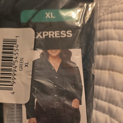 Express XL Green Solid Button-Up Collared Long Sleeve Shirt Women