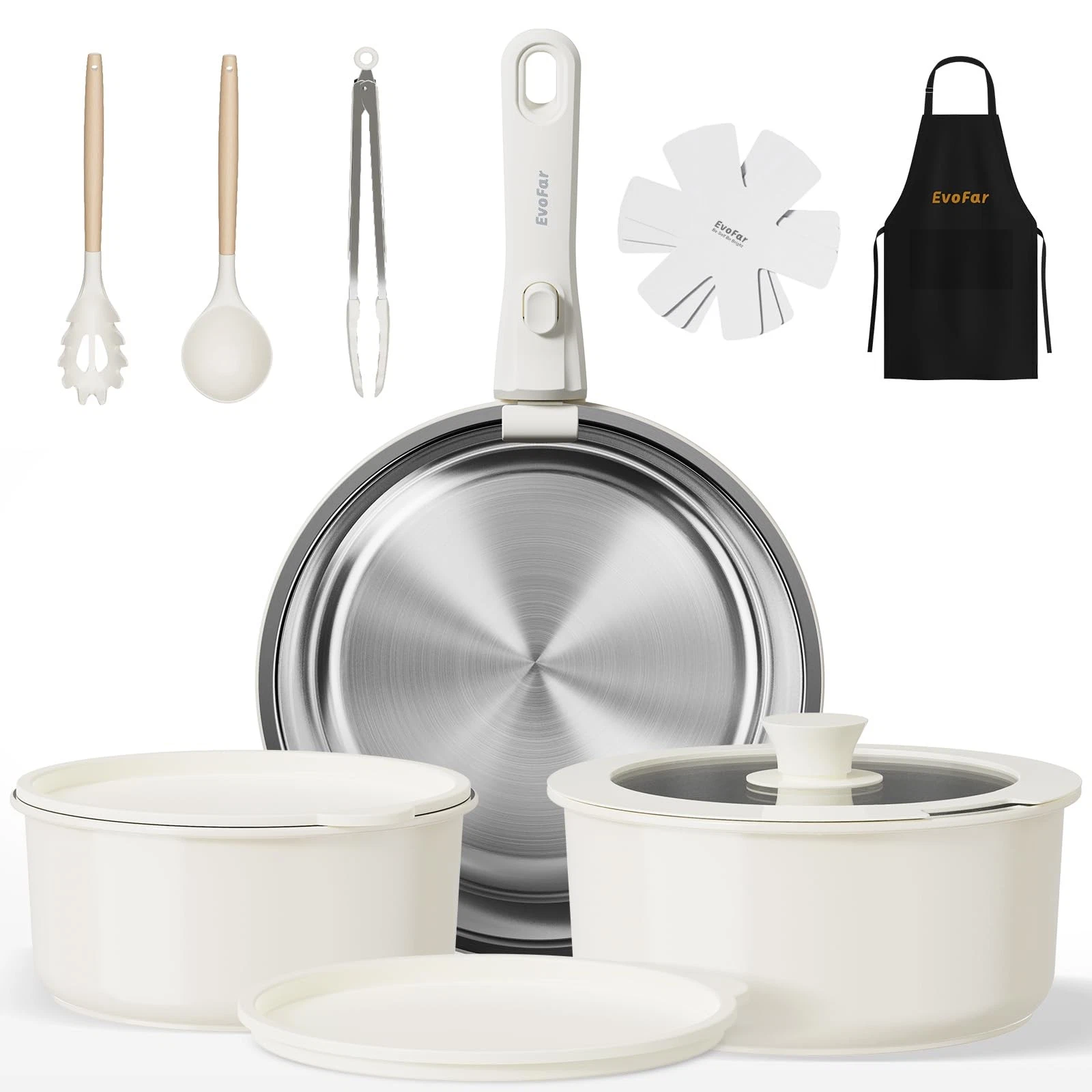 14 pcs Stainless Steel Cookware Set, Detachable Pots and Pans Set with Remova...