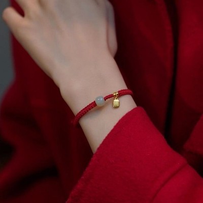 Rotes Seil für geflochtenes verstellbares Armband mit natürlicher Jade für Paar-Stil