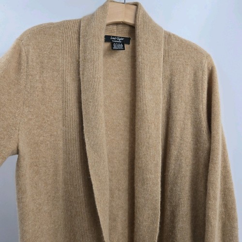 Lord & Taylor Duster Cardigan Size Small Camel Tan Cashmere Open Front Ribbed - Picture 4 of 13