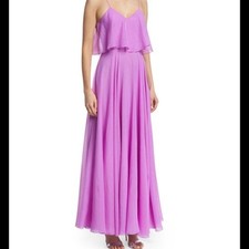NEW Halston Heritage Sleeveless Flounce Bodice Long Formal Dress in Tulip Sz 10