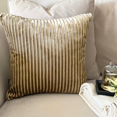 The HomeCentric Beige Throw Pillow Cover Velvet Striped - Beige Lines